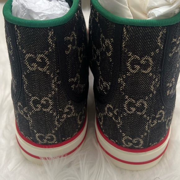 🆕💯% Auth Gucci Mens BLACK JACQUARD DENIM TENNIS 1977 HIGH-TOP SNEAKERS - Picture 4 of 15